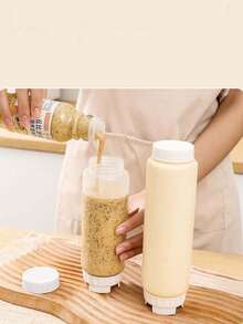 1 件日式双头挤压瓶，倒置挤压瓶，可再填充，大喷嘴分配器，适用于酱汁、番茄酱、酸奶油和糖浆，自密封，塑料调味容器，适用于厨房和餐馆。