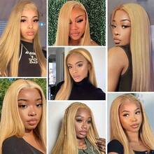 Halloween  Honey Blonde Wig Human Hair 24 Inch 13x6 Lace Front Wigs Human Hair Straight HD Blonde Lace Front Wigs Human Hair 27# Colored - 金色 - 查看 9