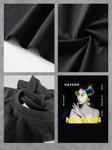 Camiseta con estampado de foto de Nayeon de TWICE, cuello redondo, manga corta, 100 % algodón, 220 g de algodón grueso. - Negro - Ver 4