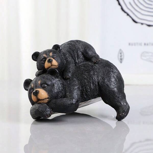 Charming Parent & Young Bear Figurine - Resin Art Decor For Bookshelf, Desk, Or Coffee Table