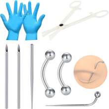 Piercing Kit With Disposable Stainless Steel Needles, Clamps, Taper For Belly Button, Nose, Septum, Nipple, Tongue, Eyebrow, Lip - Silver - View 2