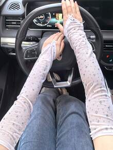 1 Pair Elastic Mesh Shiny Rhinestone Hook Finger Gloves, Breathable For Driving, Party, Nightclub, Fingerless - Hook Finger Hot Diamond New - View 2