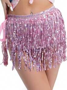 1 قطعة حزام الخصر للرقص الشرقي مكون من 4 طبقات من الشرائط المرصعة بالترتر ، حزام خصر متعدد الطبقات للرقص الشرقي ,حزام مشبك للرقص , لون المنتج المرسل عشوائي - متعدد الألوان - مشاهدة 12