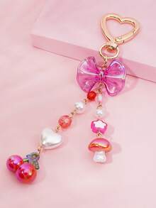 1Pc Kawaii Heart Shaped Cherry Mushroom Charm Keychain For Bag Decor Suitable For Back To School Friendship Gifts Holiday Gifts Valentines - Multicolor - View 3