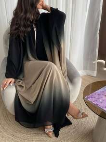 一件休闲优雅时尚扎染薄纱轻盈舒适开衫，适合春夏及旅行穿着，不含头巾，端庄卡夫坦式度假风。 - 彩色 - 查看 1