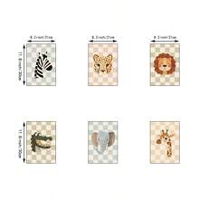 1/6 piezas Cuadros de arte de pared con animales, impresiones en lienzo de cocodrilo, león, elefante, jirafa, cebra, leopardo, lindos animales de dibujos animados, decoración para habitaciones de bebés, niños y salas de juegos sin marco