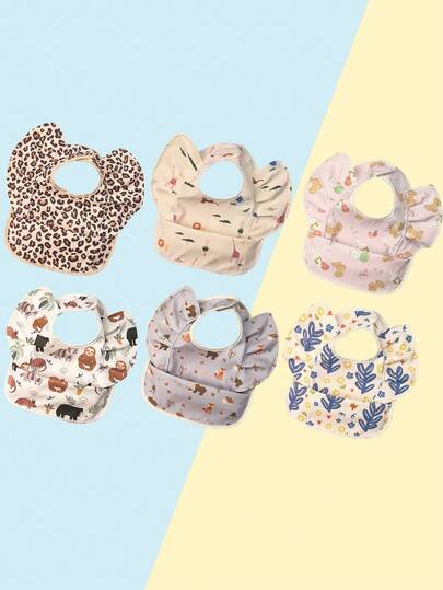 1 件儿童防水围兜，豹纹褶饰，时尚有趣，适合凌乱的进食和玩耍，易于清洁且耐用的设计，非常适合万圣节、圣诞节、新年礼物