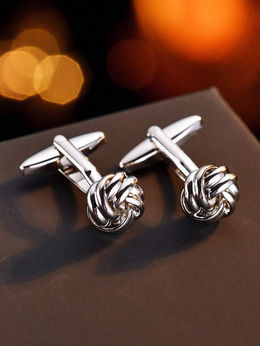 1 Pair Fashionable & Versatile Silver 2-Layer Twist Cufflinks For Men - Silver - View 1