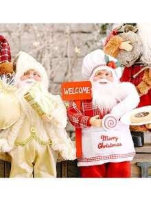 1pc Festive 12-Inch Classic Santa Claus Statue: Golden And Silver White Christmas Decorations For Home, Kitchen, Hotel, And Office Desks - Suitable For Christmas, New Year, And General Holiday Decorations,Christmas - Multicolor - View 7