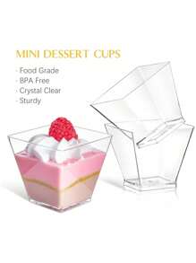 12/25/50/100 pièces Coupes à dessert en plastique transparent, petites coupes carrées en plastique transparent pour gelée, convient pour les fêtes, les mousses, les crèmes-desserts, les desserts, les mini-gâteaux glacés (réutilisables)