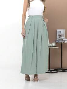 WOMEN'S PANTS, WIDE LEG, HIGH WAIST, PANTALONA - 0.霧綠 - 查看 6