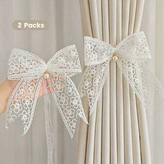 2pcs Lace Bowknot Window Curtain Tieback, French Style Sheer Curtain Holdback, Elegant Decorative Rope,Suitable For Curtains And Window Screens
