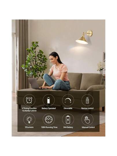 Gold/Black Battery Powered Wand Light, Retro Verlichting Fixture Farmho Wireless Piece Set, Remote Control Adjustable, Bedroom Industrial Corridors view 6