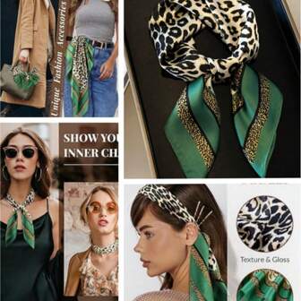 Print Leopard Silk Scarf For Women Small Neck Scarf Satin Head Scarf Hair Scarf Kerchief Neckerchief Bandana 27.5*27.5inches
