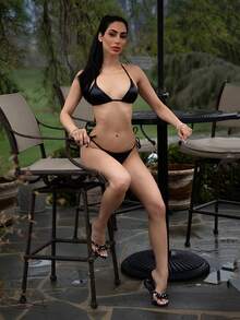 Carolina Barros Summer Beach PU Halter Triangle Tie Side Bikini Set Bikini Set For Women