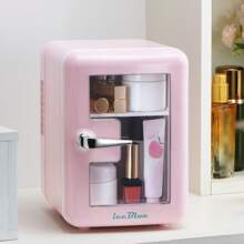 iceBlue Mini Fridge & Skincare Fridge With Transparent Window - 4L/6 Can Portable Cooler (Pink & White) For Car/Home Cosmetic & Beverage Storage - Dual-Temperature Heating/Cooling Design - Ideal Gift!