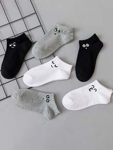 1 Pair/6 Pairs Set Cute Funny Unisex No-Show Socks In Black, White And Grey Colors With Patterns, Fashionable And Suitable For Daily Wear - Multicolor - View 13