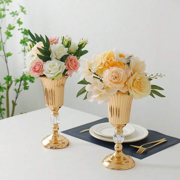1pc 11.8 Inch Metal Trumpet Flower Vase, Centerpiece For Tabletop Decoration, Suitable For Room, Dining Room, Wedding Table, Birthday Party, Home, Office Desk, Christmas, Valentine's Day, New Year, Halloween, Easter (Flowers Not Included)