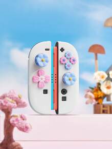 7 Stücke Daumengriffe kompatibel mit New Switch2 (2025), Controller Silikon Joystick Kappen Abdeckung für Switch2 Controller, Spielcontroller Zubehör, 7 Stücke Blumen