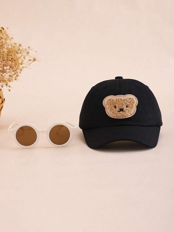 2pcs Plush Teddy Bear Children Sunglasses & Cap Set, Baseball Cap With Adjustable Snap, Breathable Lightweight Sweatabsorbent, Minimalist Cute Design, Suitable For Daily, Vacation, Outdoor Walking, Gift