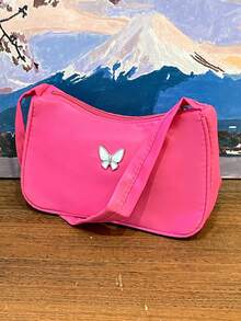 Bolso de hombro con decoración de mariposa de metal, de estilo moderno para el verano 2024, bolso versátil y ligero, bolso de estilo callejero chic para mujer - Rosa Fucsia - Ver 6