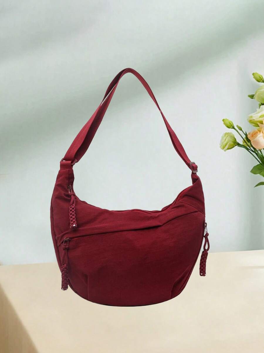 Solid Multi-Layer Pockets Crossbody Bag For Unisex Lightweight Chic Satchel Oversized Sling Bags For Daily Use - Màu Đỏ Sâu - Xem 1