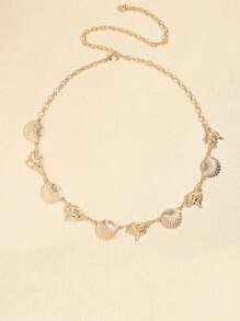 1pc Women's Waist Chain, Summer Bohemian Style Golden Metal Shell Chain Waist Belt Decor, Retro Waist Chain For Dress, Suit, Beach Party, Vacation Summer