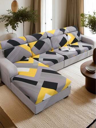 1pc Printed Elastic Sofa Seat Cushion Cover, L-Shaped Combination Sofa Slipcover, Separate Sofa Back Cushion Cover, Furniture Protector Cover, Stretchy Sofa Cushion Cover, 3-Seat Sofa Cover, 2-Seat Sofa Cover