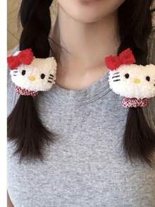 Sanrio 1/2Pcs Hello Kitty Hairpin Headband Cute Vintage Plaid Hairpin Double Horsetail Doll Woven Hair Rope(Some Parts May Be Random) Back To School
