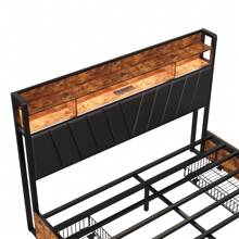 Cama de hierro 180*200 cm, canapé con 4 cajones, cama de matrimonio con espacio de almacenaje, cabecero tapizado y estructura de metal, cama adulto, cama juvenil, color marrón