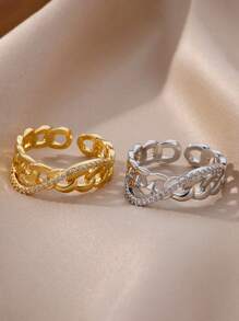 1 pièce Bague vintage en zirconium cubique pour femmes, couleur or, en acier inoxydable, anneau géométrique pour mariage, fiançailles, fête, cadeau de bijoux