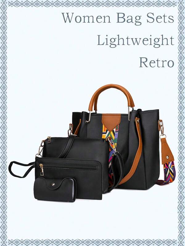 Conjunto de 4 em 1 de Bolsas na Moda - Bolsa Estilo Europeu e Americano, Bolsa a Tiracolo, Bolsa Transversal, Bolsa Balde, Bolsa Tote