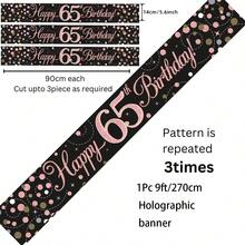 1 faixa de aniversário brilhante de 2,74 m em ouro rosa e preto, ideal para festas de aniversário de 16, 18, 21, 30, 40, 50, 60, 65, 70, 80 e 90 anos. Decoração holográfica para festa de aniversário. - Ouro Rosa Preto - Ver 10