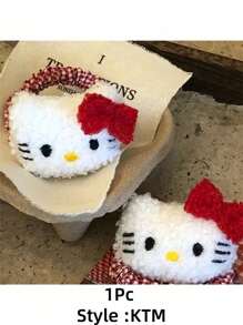 Sanrio 1/2Pcs Hello Kitty Hairpin Headband Cute Vintage Plaid Hairpin Double Horsetail Doll Woven Hair Rope(Some Parts May Be Random) Back To School