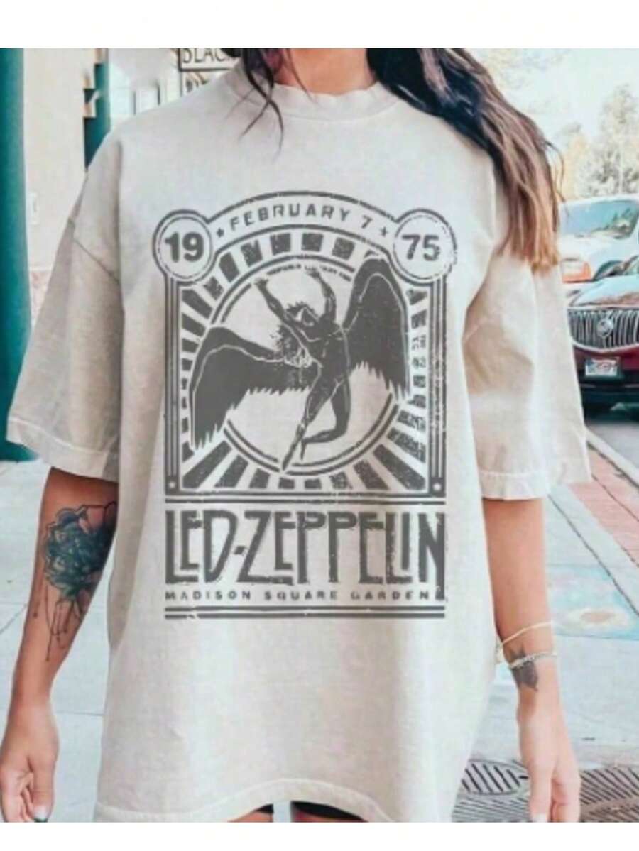 Led Band Rock Metal New Metal Oldschool 90's Darkwear T-Shirt Unisex Men Women 100% Cotton Top Premium Streetwear New Release Various Colors!! Plus Size - 白色 - 查看 1