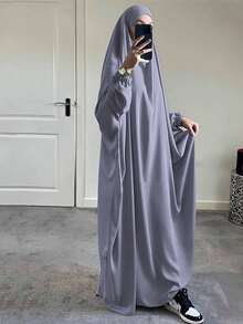 1pc Solid Color Elastic Sleeve Design Prayer Abaya Khimar, Loose Fit Cinched Sleeve Abaya, Suitable For Women's Daily Wear And Prayer, Muslim Islamic Clothing - Multicolor - View 8