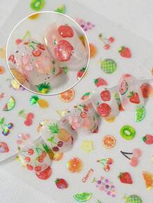 1 件浮雕夏季水果美甲贴纸装饰橙子、柠檬、草莓、葡萄、蓝莓、西瓜等图形美甲元素贴花，适合女士和小女孩 DIY