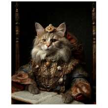1 Pc Optional Frame Posters Wall Arts Animals Renaissance Royal Pet Portrait Photo Poster Funny Animal Wear Crown Canvas Painting Wall Art For Living Room Home Decor Mural ,Wall Art With Frame