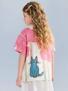 ASK JUNIOR Tween Girls' Oversized Cute Allover Print Short Sleeve T-Shirt - Multicolor - View 7