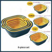 6pcs Double Layer Plastic Colander - Reusable Strainer Basket For Kitchen, Fruits And Vegetable Washing, Household Essentials With Easy Drainage And Space-Saving Design - Kitchen Gadgets And Accessories - Multicolor - View 2