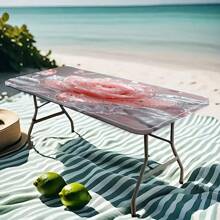 1pc Pink Crystal Rose Tablecloth - Luxury Decorative Rectangular Tablecloth For Wedding, Party, Home Decor, Outdoor Picnic Table Cover With Elastic Corners, Vibrant Color, Polyester Fabric, Mandala Pattern, Picnic Accessory