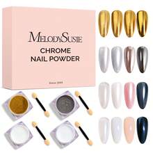 4 Jars Chrome Nail Powder Y2K Aesthetic Metallic Mirror Effect Holographic Aurora Chameleon White Chrome Powder For Nail Art Gel Polish, Nail Supplies For Nails Glitter Powder - Y01+Y07+M01+M02 - 查看 1