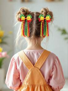 2pcs Colorful Korker Hair Bow Clips For Toddlers Girls ,Red-Yellow-Green Hair Pins With Multi Tails ,Satin Ribbon Alligator Clips ,Kids Teens Hair Accessories,Children Gifts - Multicolor - View 7