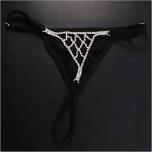 Crystal Thong Panties Jewelry For Women Stretch Rope Rhinestone Chain Thong G String Bikini Low Back Panties Underwear Body Jewelry - 白色 - 查看 4
