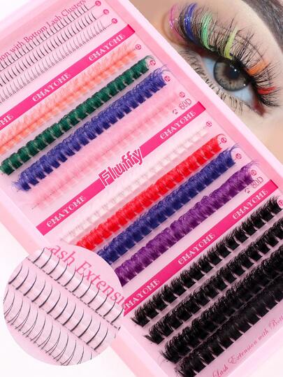 336/352簇，蓬松D型单根睫毛簇，多种类型，超浓密，3种款式。睫毛簇，下睫毛，下睫毛，60D+80D+100D睫毛簇，彩色睫毛，浓密效果显著，自然妆效，轻盈，超柔软，超轻盈。可重复使用的单节假睫毛，居家或日常自用，以及婚礼、约会、派对、旅行和春季活动。