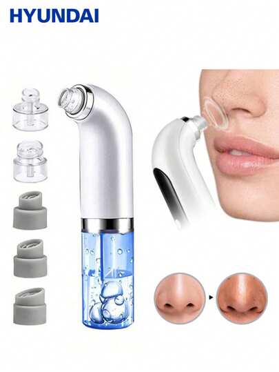 HYUNDAI جهاز إزالة الرؤوس السوداء بالشفط ب- 6 رؤوس، منظف مسام، مُخرج كهربائي بالشفط محمول للاستخدام الشخصي، منظف مسام والنتوءات الجلدية بالشفط، إزالة الرؤوس السوداء بالشفط قابل للشحن بالمنفذ USB لتنظيف البشرة وإزالة الحبوب