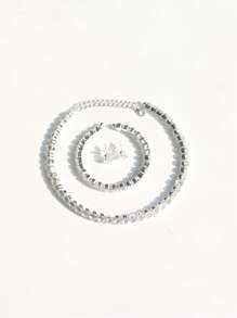 Conjunto de 3 joias elegantes com strass prateados