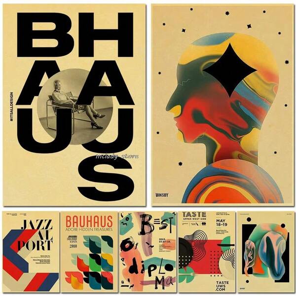 1 pièce / 3 pièces Affiche d'art mural sans cadre / avec cadre, citations de design esthétique Bauhaus. Affiche vintage. Décoration murale pour maison, bar
