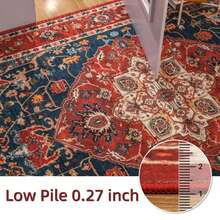 Homore Large Area Rug 6x9 Boho Floral Print Distressed Vintage Rug Traditional Floor Cover Foldable Thin Rugs Retro Accent Carpet Indoor Non Slip Washable Rugs For Living Room Bedroom, Red - 紅色 - 查看 8