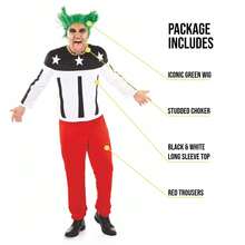 Morph Costumes 90's Rave Costume For Men - Iconic British Fancy Dress Outfit With Studded Choker & Green Wig - Perfect For Themed Parties - Black - View 4